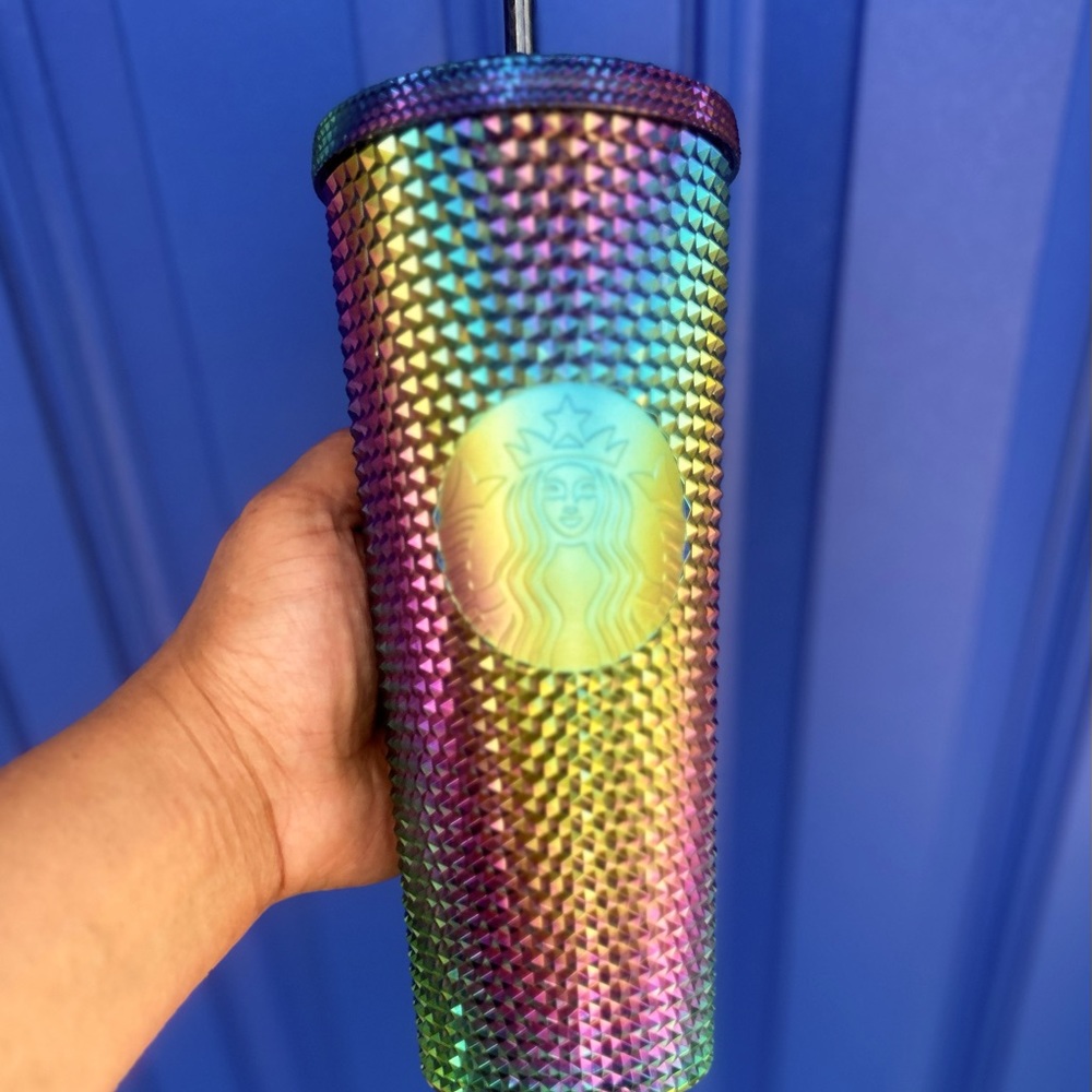 Starbucks Halloween 2023 Black PVC Rainbow Oil-slick Bling Studded Tumbler